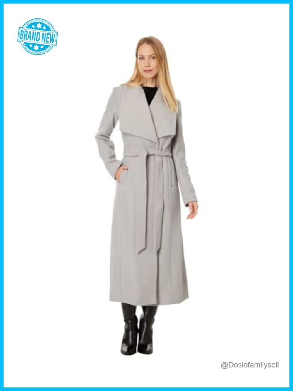 Wool Blend Maxi Wrap Coat Long Sleeve Wing Collar Overcoat